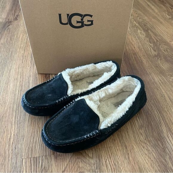 UGG Ansley black suede fur slippers slides slip on shoes women’s 7 - Picture 3 of 9